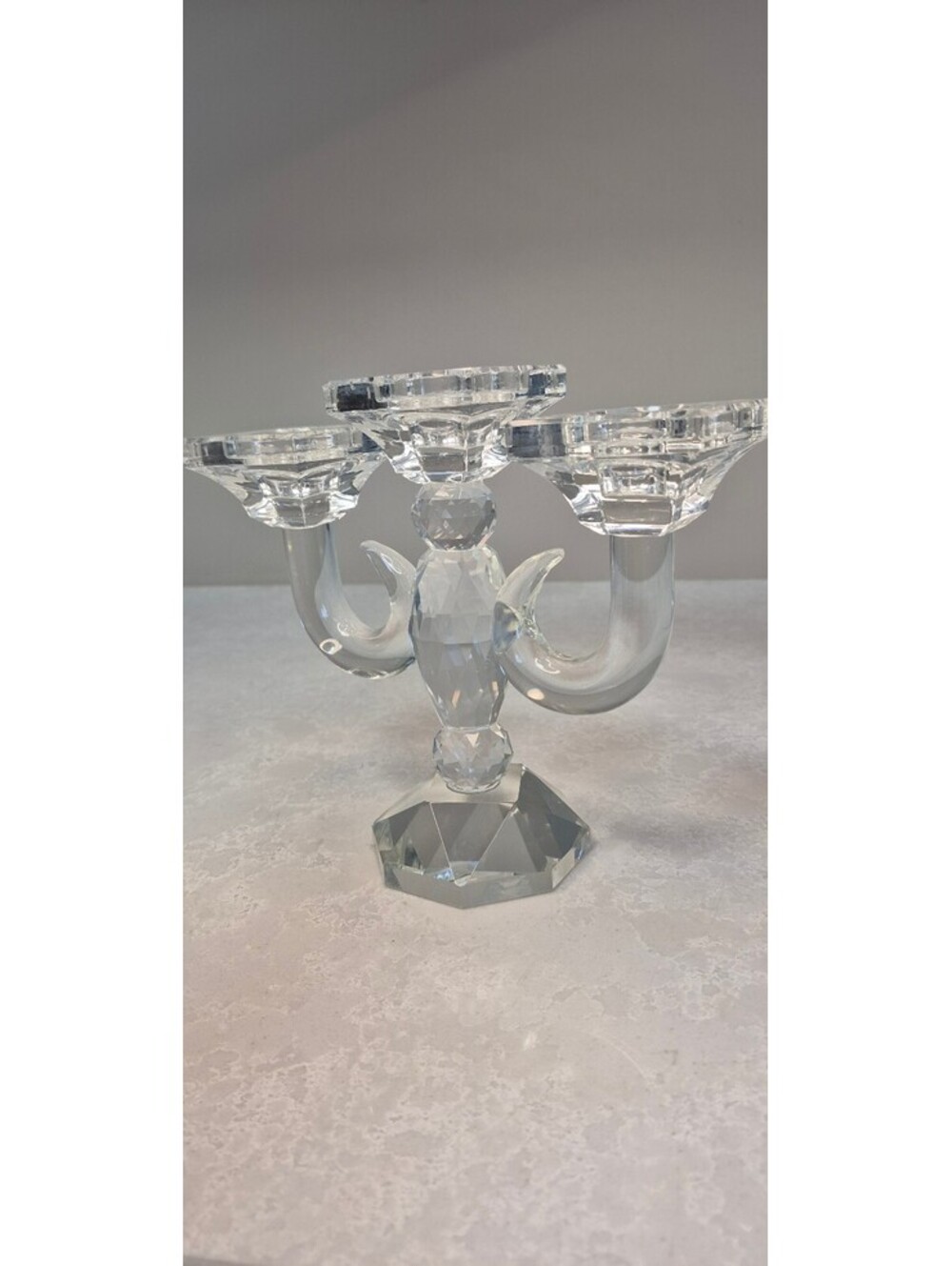 Vintage 3 Arm Cut Crystal Candelabra Taper Candle Holder Dining Centerpiece